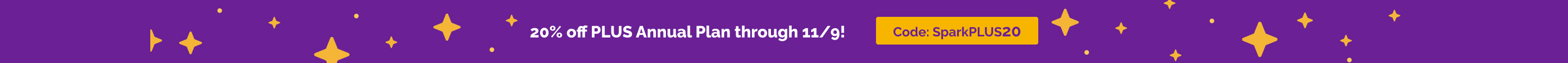 Use code SparkPLUS20 for 20% off through 11/9!